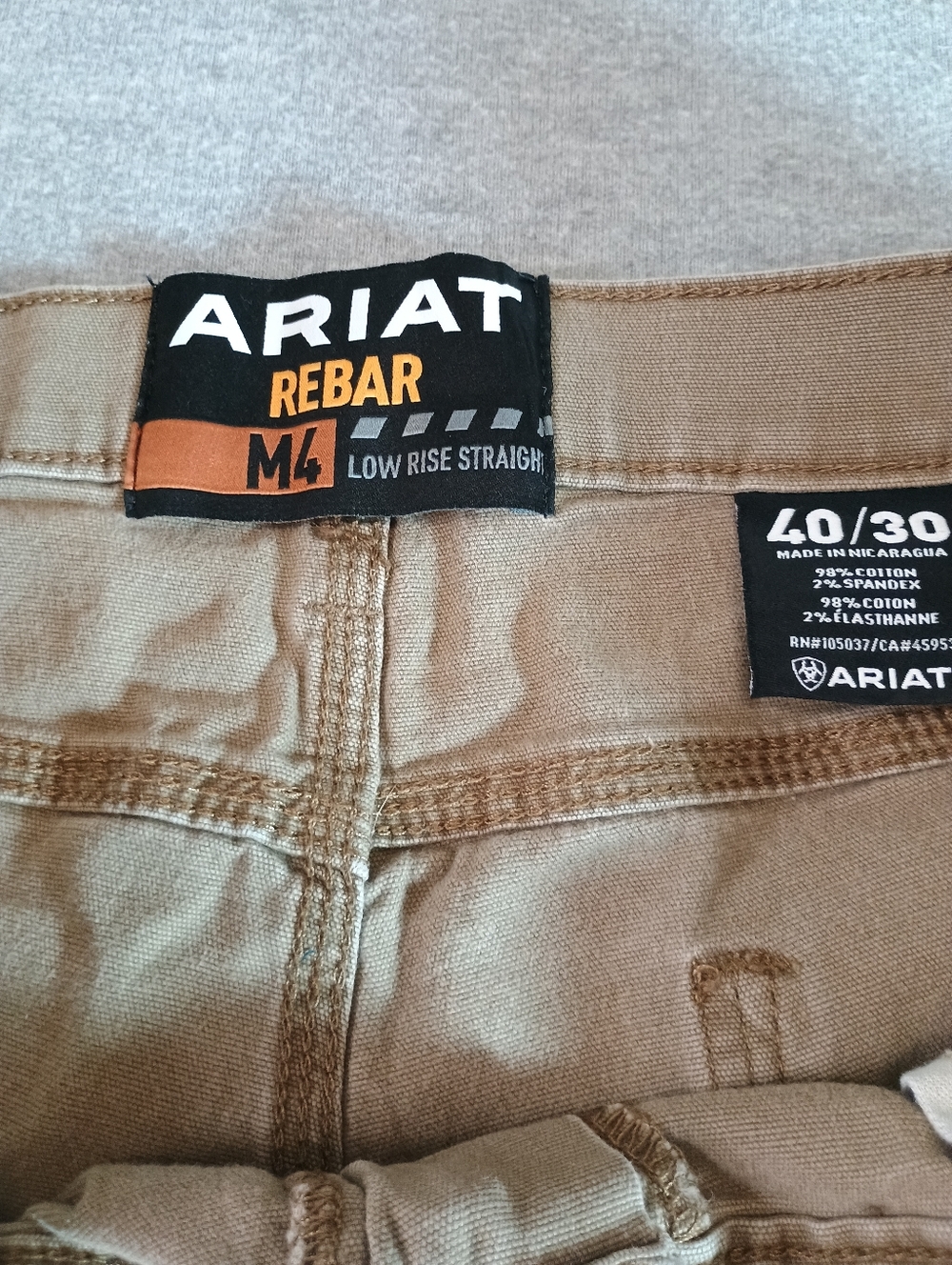 Ariat Mens Size 40 Khaki Carpenter Pants with Utility Pocket - Picture 3 of 10